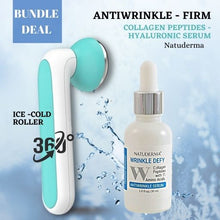 Natuderma Skincare bundle,  anti-aging serum with peptides and hyaluronic Acid plus 360 Ice Roller Tool, for skin lifting, facial rejuvenation and calming