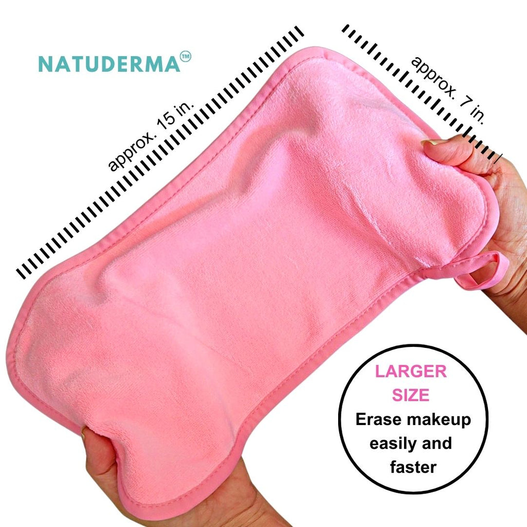 Large pink makeup eraser cloth, 15" by 7"  makeup remover cloth by Natuderma.