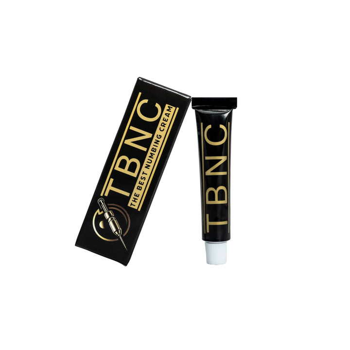 TBNC cream tube and packaging on a white background, microneedling numbing cream
