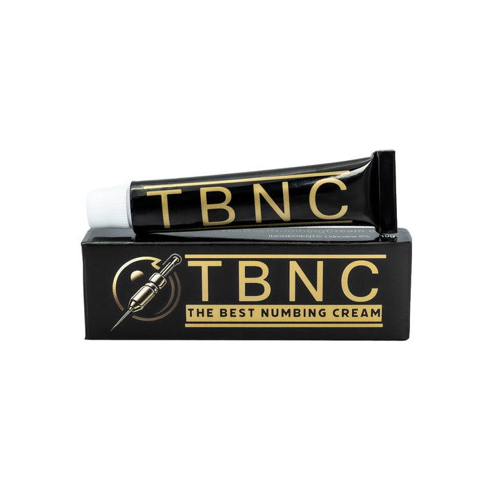 TBNC numbing cream tube and packaging on a white background for microneedling treatment