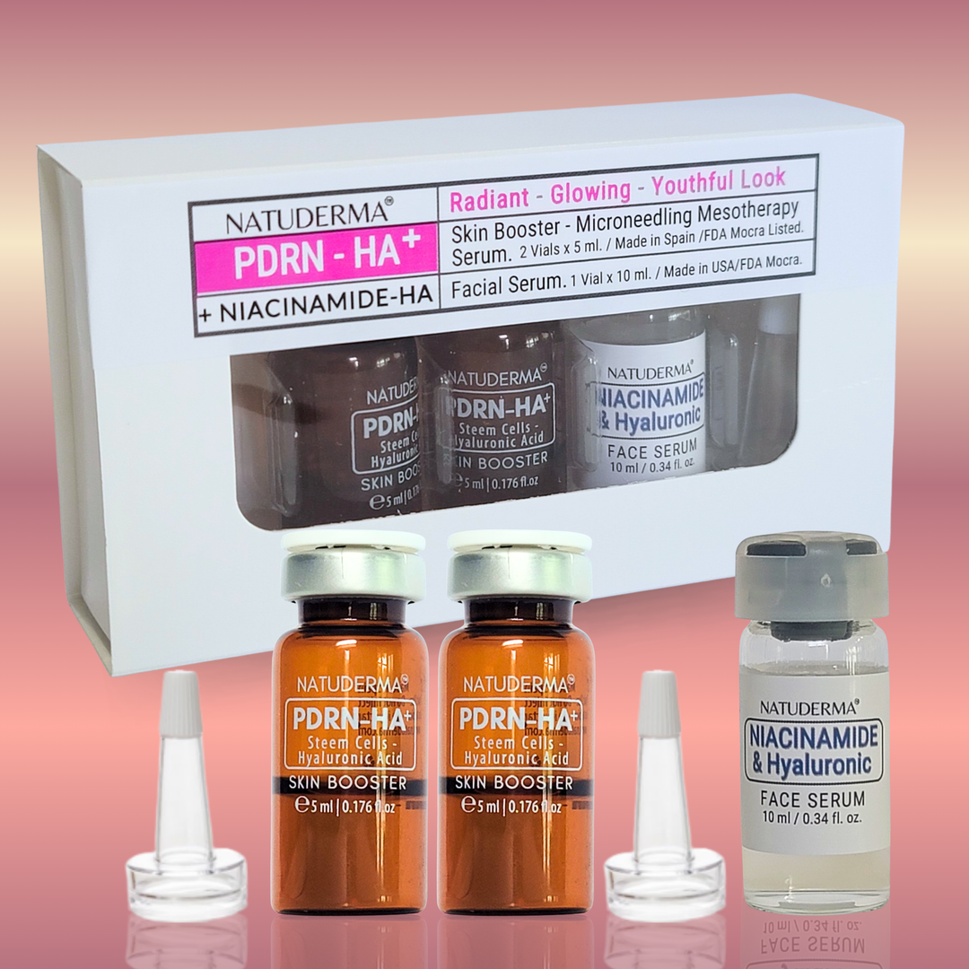 Natuderma PDRN-HA+ rejuvenating and hydrating skincare microneedling serum with Hyaluronic acid and niacinamide vials