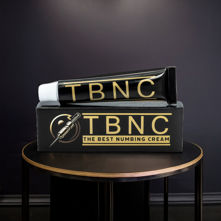 TBNC numbing cream packaging on a dark background