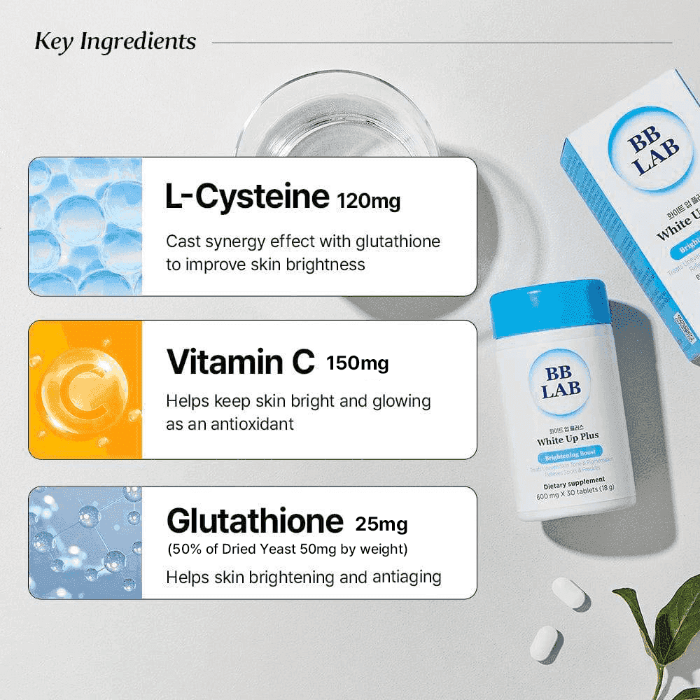 Vitamin C, Glutathione and L-cysteine dietary supplement, 30 tablets,  brightening anti aging korean formula booster by BB Lab on sale at dermishop.com