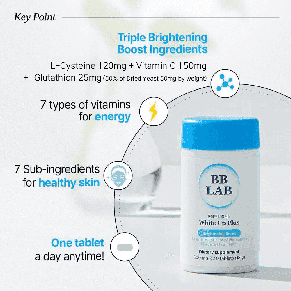 Vitamin C, Glutathiom and L-cysteine dietary supplement, 30 tablets, glass glowing skin, brightening booster by BB Lab