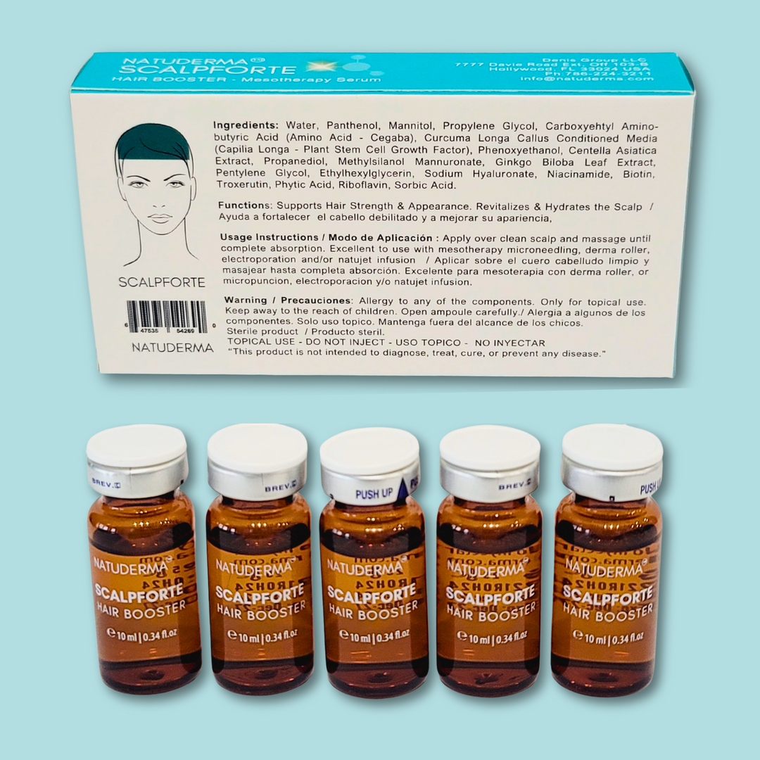 Exosomes for hair growth box from Natuderma Scalpforte. Microneedling Booster Serum for Hair Loss with Plant Growth Factors Exosomes, After Hair Transplant Serum Scalp exosomes