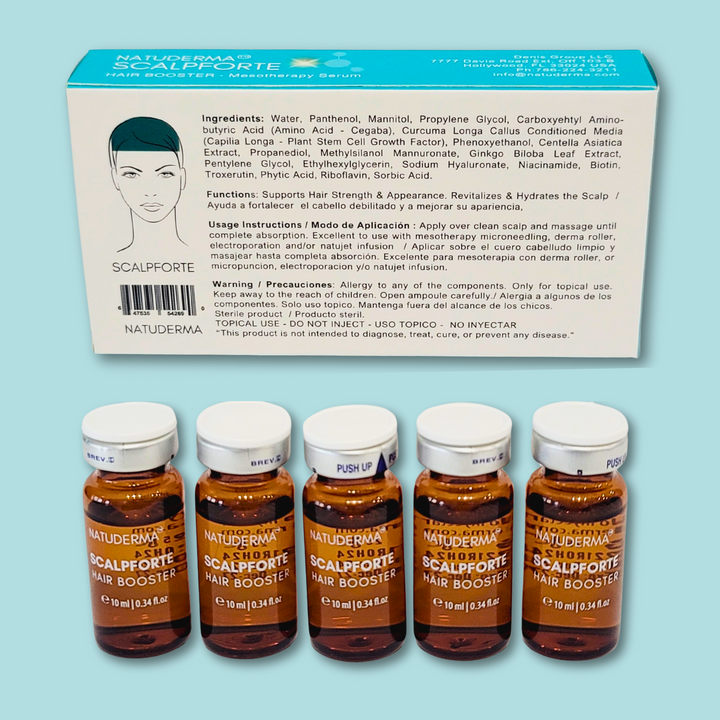 Exosomes for hair growth box from Natuderma Scalpforte. Microneedling Booster Serum for Hair Loss with Plant Growth Factors Exosomes, After Hair Transplant Serum Scalp exosomes