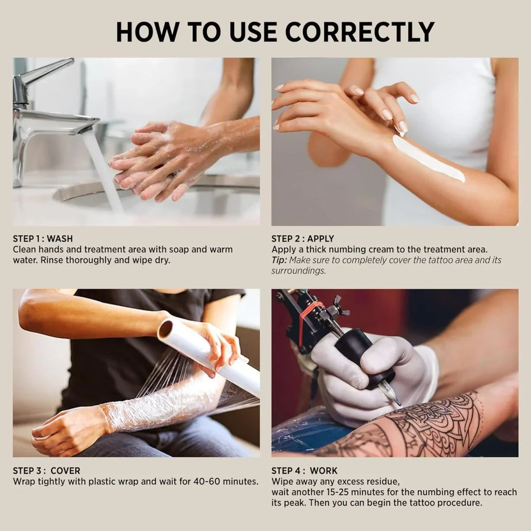 Step-by-step guide on how to use numbing cream for tattoo procedures.
