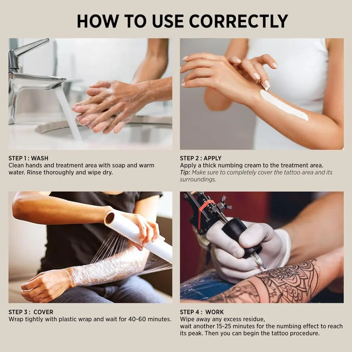 Step-by-step guide on how to use numbing cream for tattoo procedures.