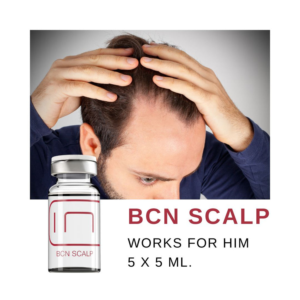 Ordinary Hair serum men face from Institute BCN.  Cuero cabelludo de hombre que indica donde aplicar Mesoterapia para caida del cabello de Institute BCN