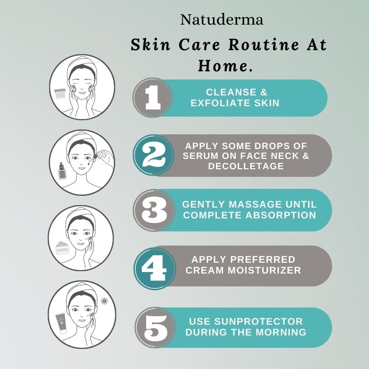 How to apply vitamin C serum on the face, daily skin care routine for dark spot. Natuderma Skin Care.