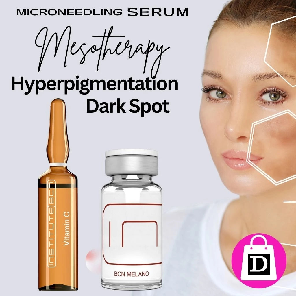 Combat hyperpigmentation, uneven skin color, melasma or dark spot with professional skin care, face serum, as Tranexamic Acid, Melano, Vitamin C, Gluthatione and Lumen, to use topical at home or by professional as Microneedling Serum,