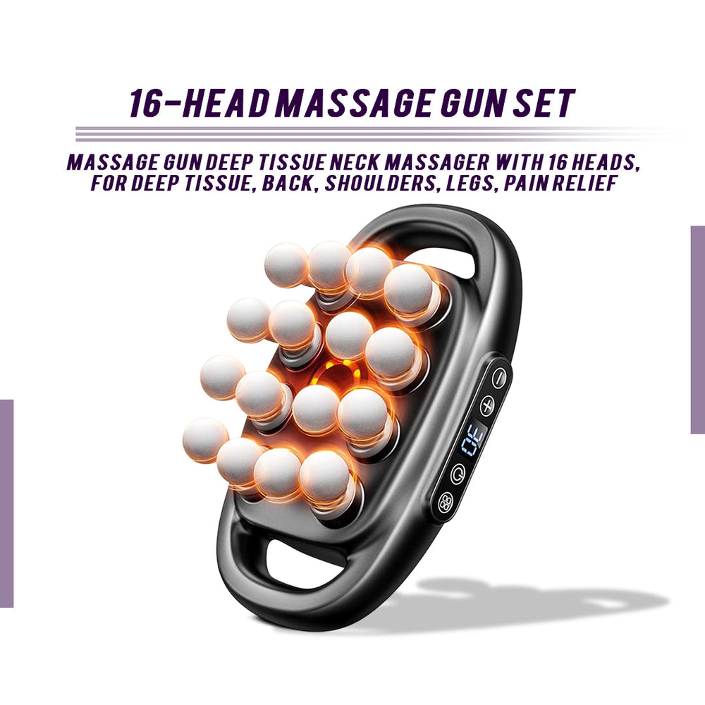 Massager  led therapy deep tissue handheld device  with 16 heads on a white background