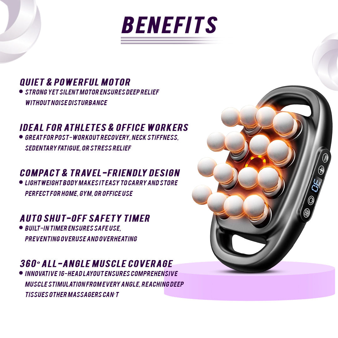 Led therapy Massager device with benefits listed on a white background