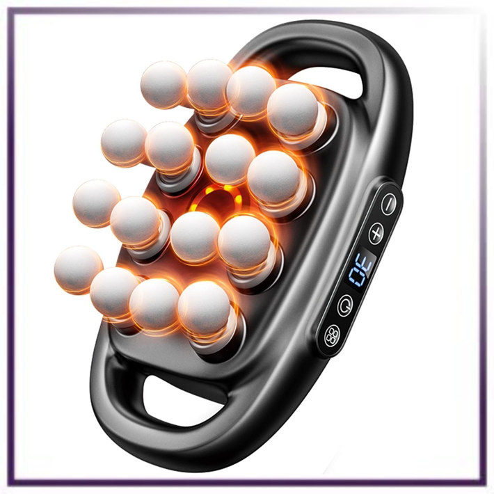 Handheld massager with glowing white balls and led therapy on a white background