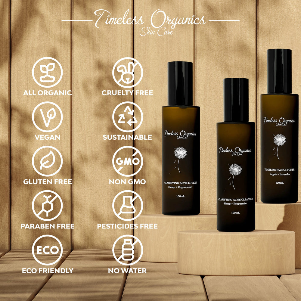 Organic cleanser, toner and serum for oily acne skin