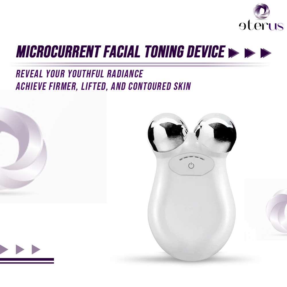 Microcurrent facial toning device with branding on a white background