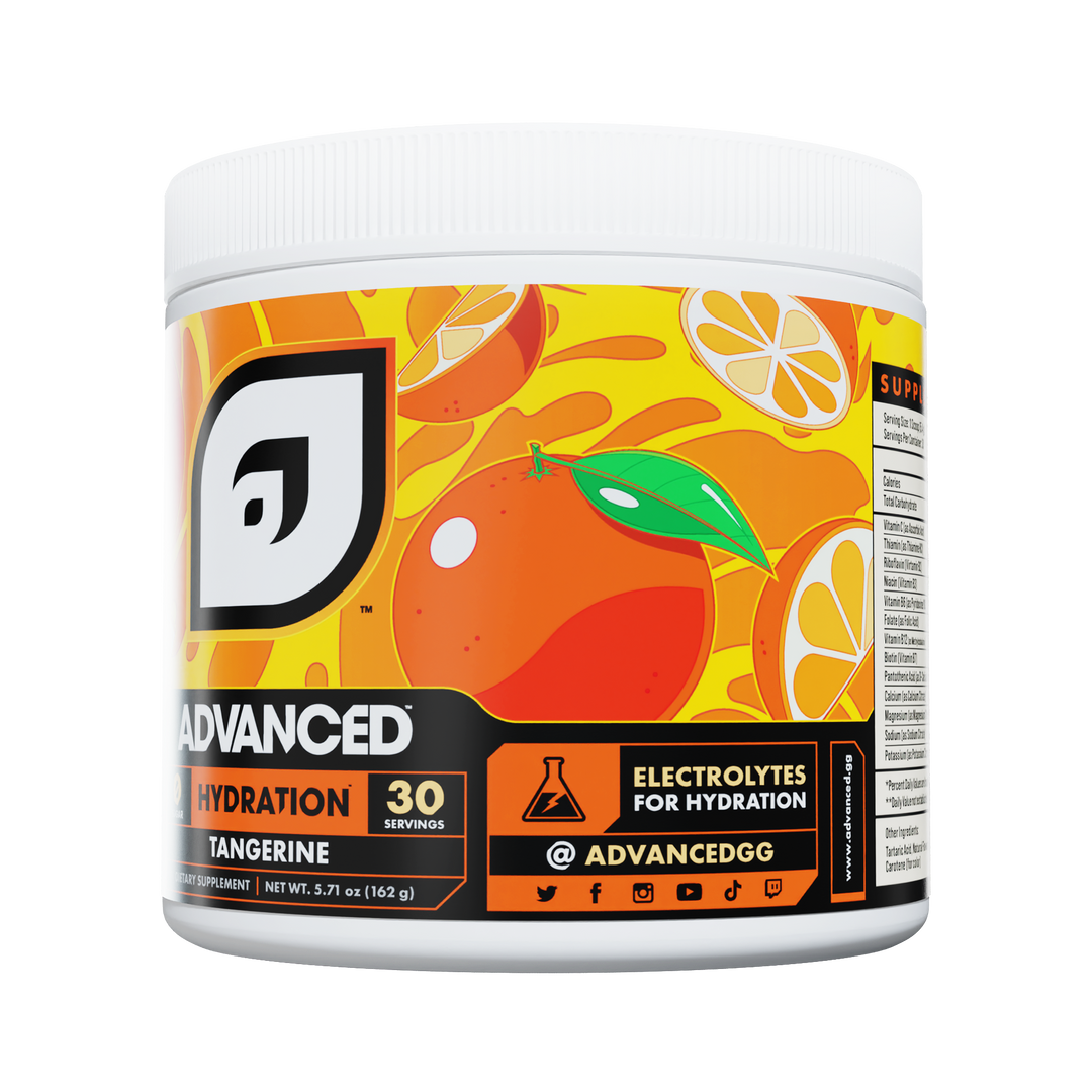 Container of Advanced Hydration Tangerine flavor on a white background