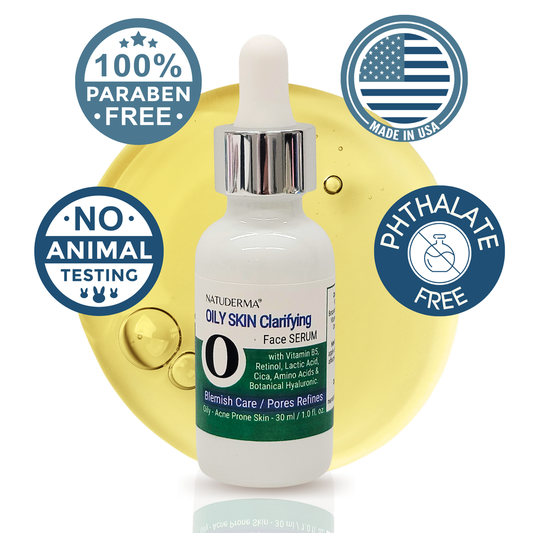 Natuderma Oily skin face serum with retinol, cica  for blemish cares and pore refines bottle with drop at the back.