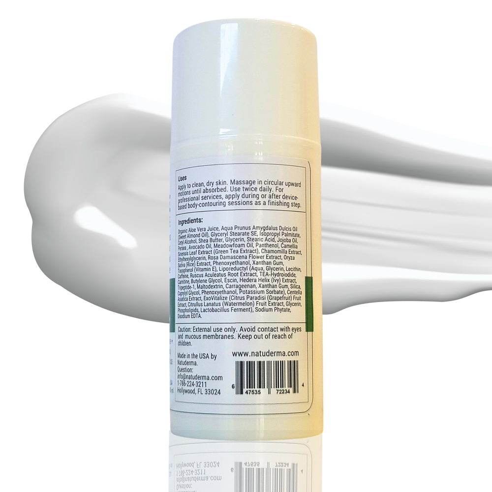 Back view of a Adipotone cream with label on a white background