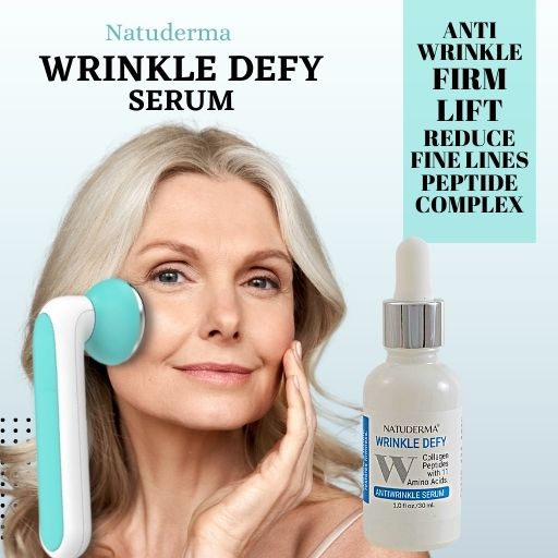 Natuderma Skincare bundle,  anti-aging serum with peptides and hyaluronic Acid plus 360 Ice Roller Tool, for skin lifting, facial rejuvenation and calming the face