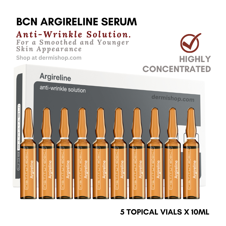 Argireline Serum, 10 ampoules of argireline solution, 5% , also known as acetyl hexapeptide-3,  benefits are wrinkle reduction, anti aging, advanced skincare serum fortopical use.