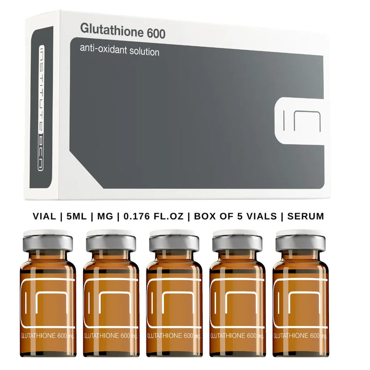 Glutathione 600 microneedling serum, five vials of 5ml for skin brightening and lightening facial