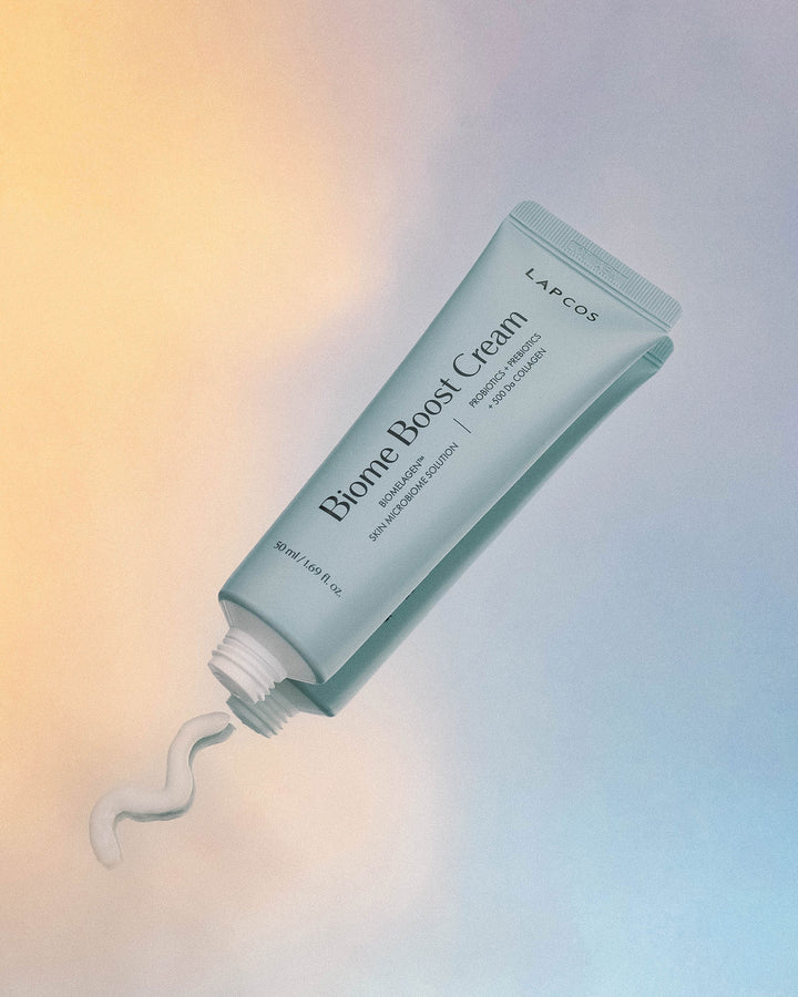 Lapcos Biome Boost Cream tube on a gradient background