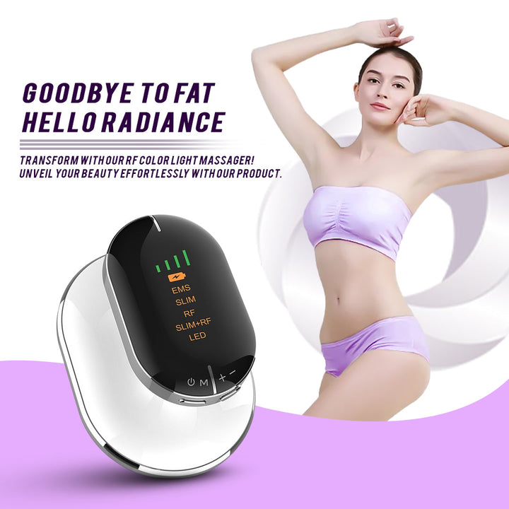 RF color light massager with a woman in purple underwear on a white background
