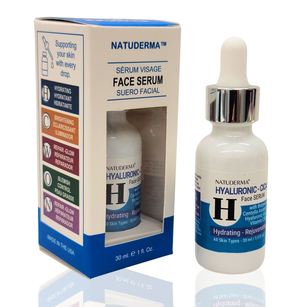 Natuderma Hyaluronic Acid and Cica Face Serum  with packaging on a white background