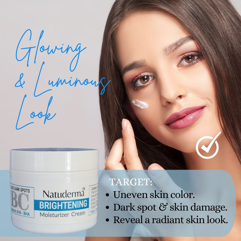 Natuderma Skin Brightening Moisturizer Cream with Hyaluronic acid, Shea butter, AHA's and BHA's, made in USA, Vegan, paraben free.
