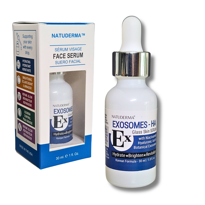 Exosome_HA Glass skin rejuvenating, brightening, face serum with hyaluronic Acid, niacinamide, and phyto-exosomes.