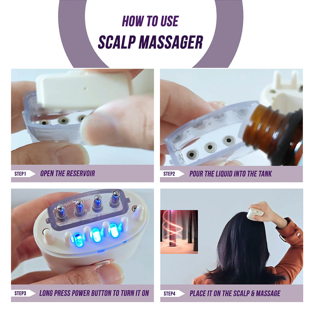 Instructions on how to use a scalp massager with step-by-step guide.