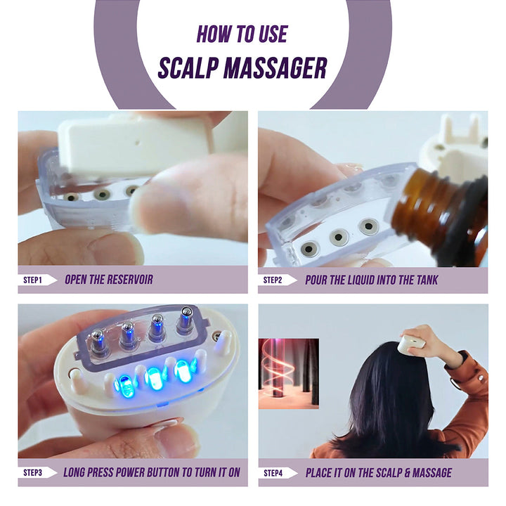 Instructions on how to use a scalp massager with step-by-step guide.