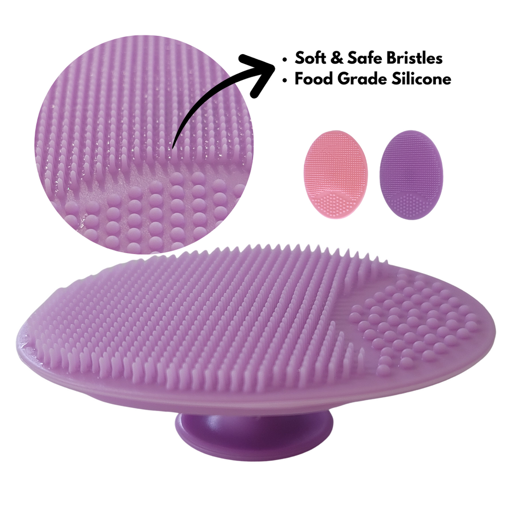 Silicone Face Scrubber,  Silicone Face Brush,  Pink and purple, face exfoliator scrubber, by Natuderma. Skincare Tool. Gifts for her.