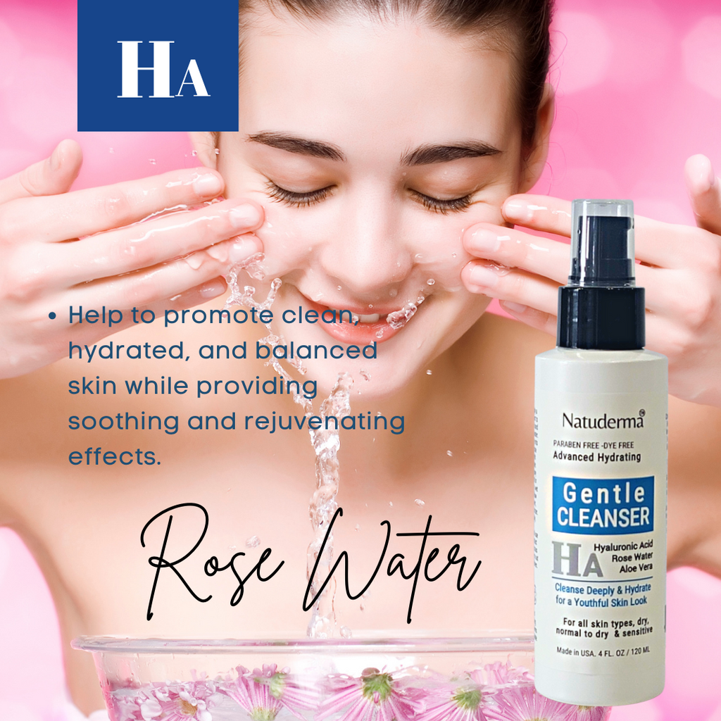 Hydrating face wash for all skin tipe with Rose water. Women washing the face with Natuderma Hydrating cleanser..