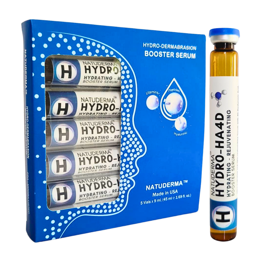 Natuderma Hydrodermabrasion Booster Serum Hydro-HA for hydro dermabrasion rejuvenating facial , 5 vials of 9 ml, with Hyaluronic Acid.