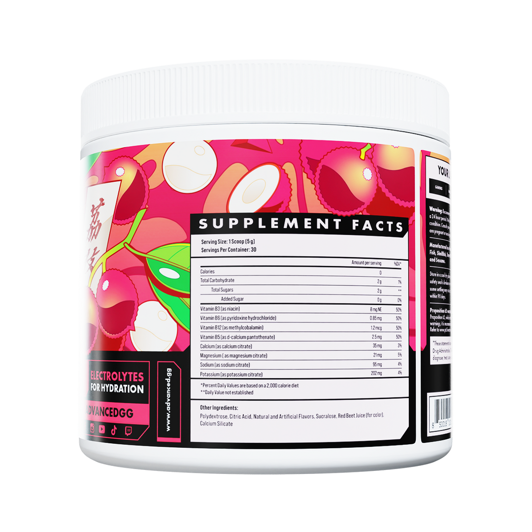 Electrolytes Supplement drink container with colorful label and 'Supplement Facts' panel on a white background