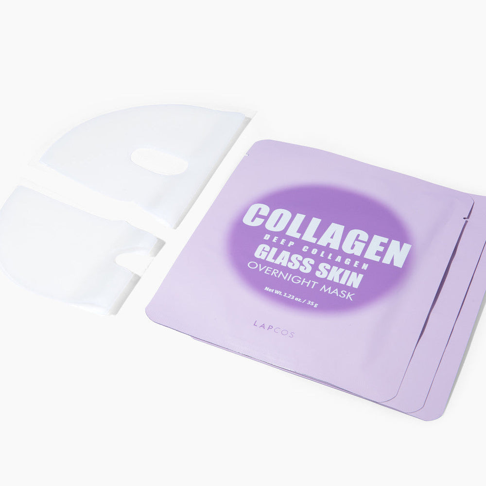 Collagen sheet mask with visible branding on a white background