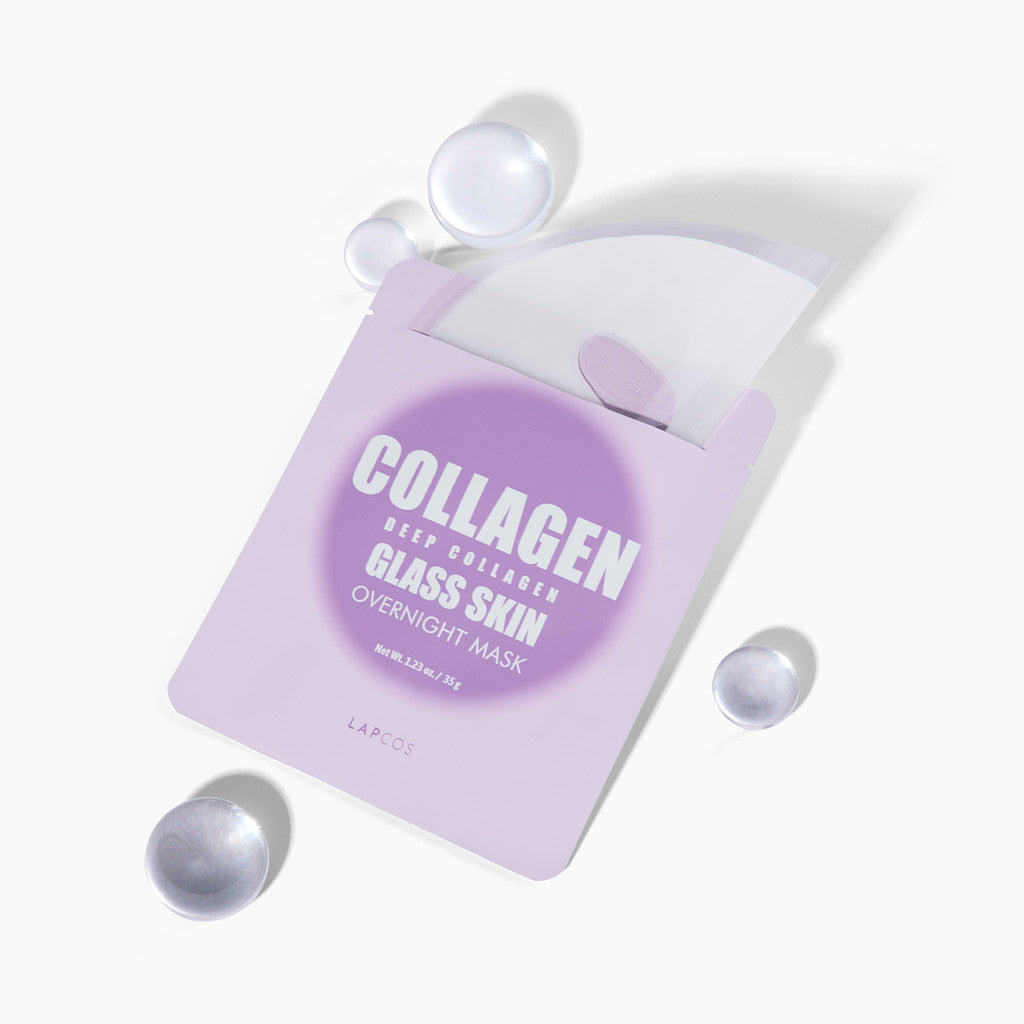 Collagen mask packaging with text on a white background