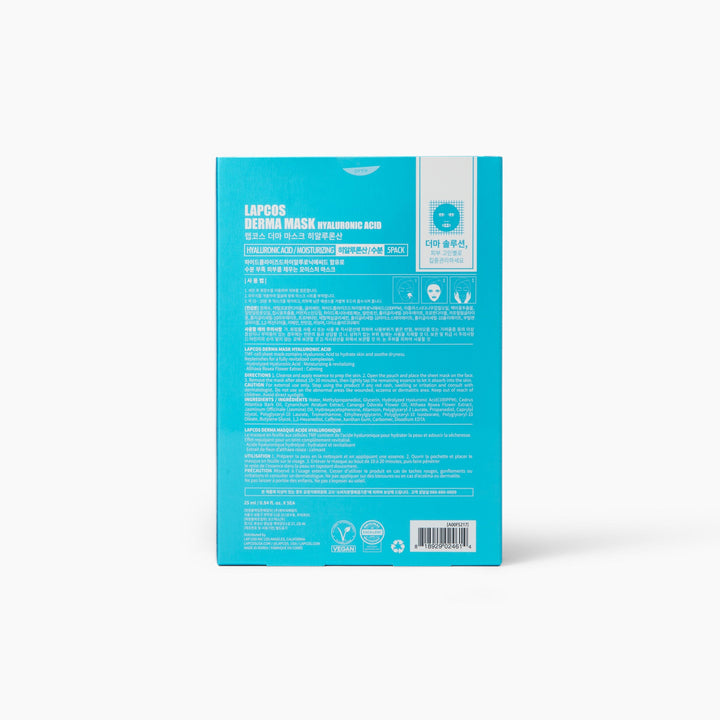 Derma mask, Lapco hyaluronic facial mask , Blue box with text and branding on a white background