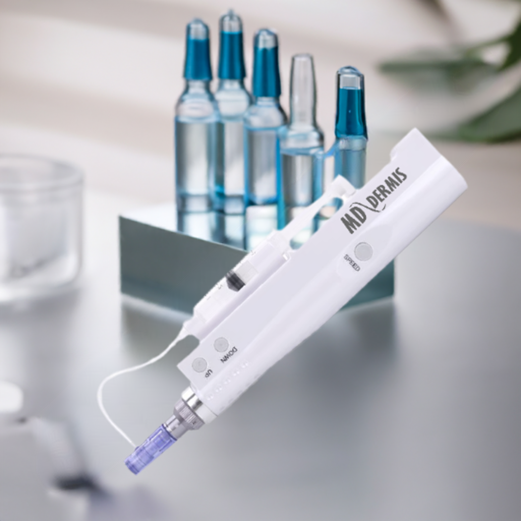 MICRONEEDLING  PEN  FOR MESOTHERAPY, BRAND MDDERMIS, CALLED MESOPEN OR DERMAPEN ON LAB BACKGROUND