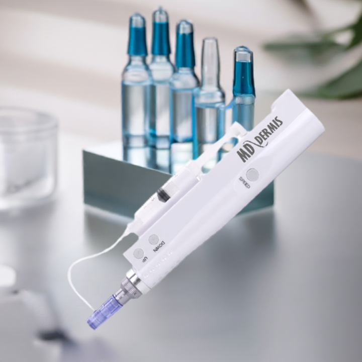 MICRONEEDLING  PEN  FOR MESOTHERAPY, BRAND MDDERMIS, CALLED MESOPEN OR DERMAPEN ON LAB BACKGROUND