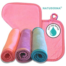 Natuderma Makeup eraser, high quality makeup remover cloth, three colors, pink, green and purple.
