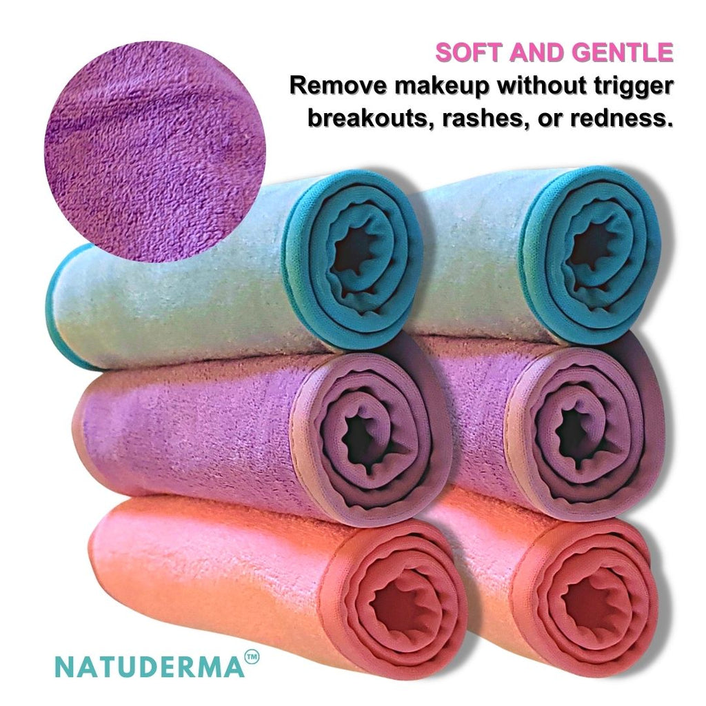 Best makeup remover cloth, soft and gentle makeup towel, package of six with 3 colors