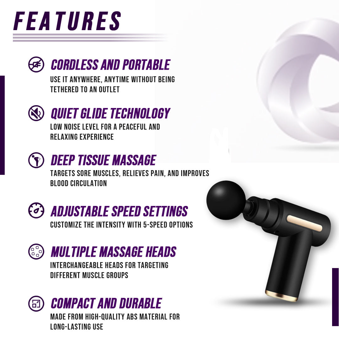 Muscle electric massager  features  on white background 
