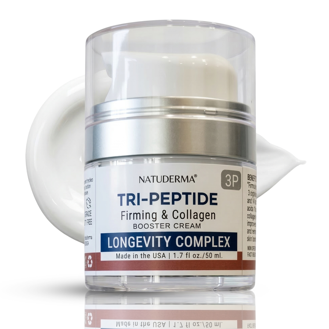 Natuderma Tri-Peptide Anti-aging cream jar on a white cream on  background 