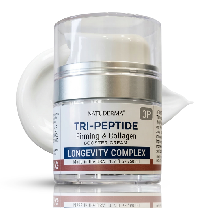 Natuderma Tri-Peptide Anti-aging cream jar on a white cream on  background 