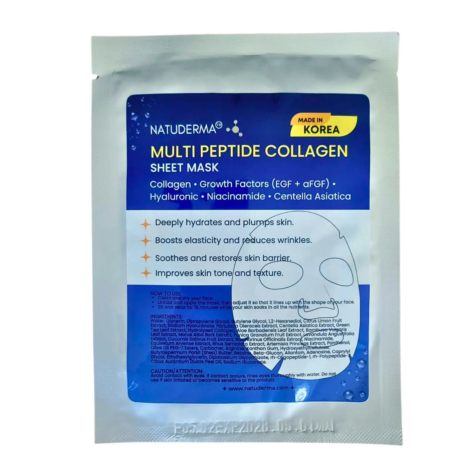 Naturderma Multi Peptide Collagen Face Mask packaging on a white background
