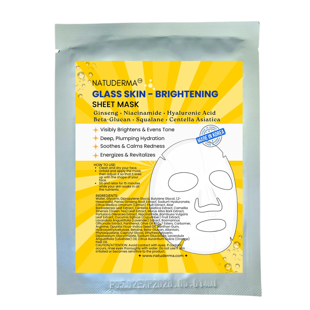 Natuderma Glass Skin Brightening Sheet Mask packaging on a white background