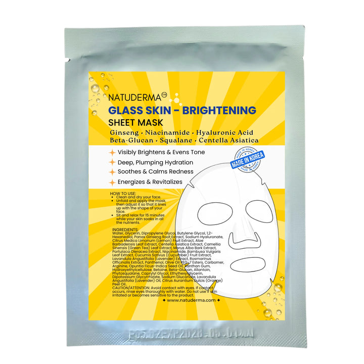Natuderma Glass Skin Brightening Sheet Mask packaging on a white background